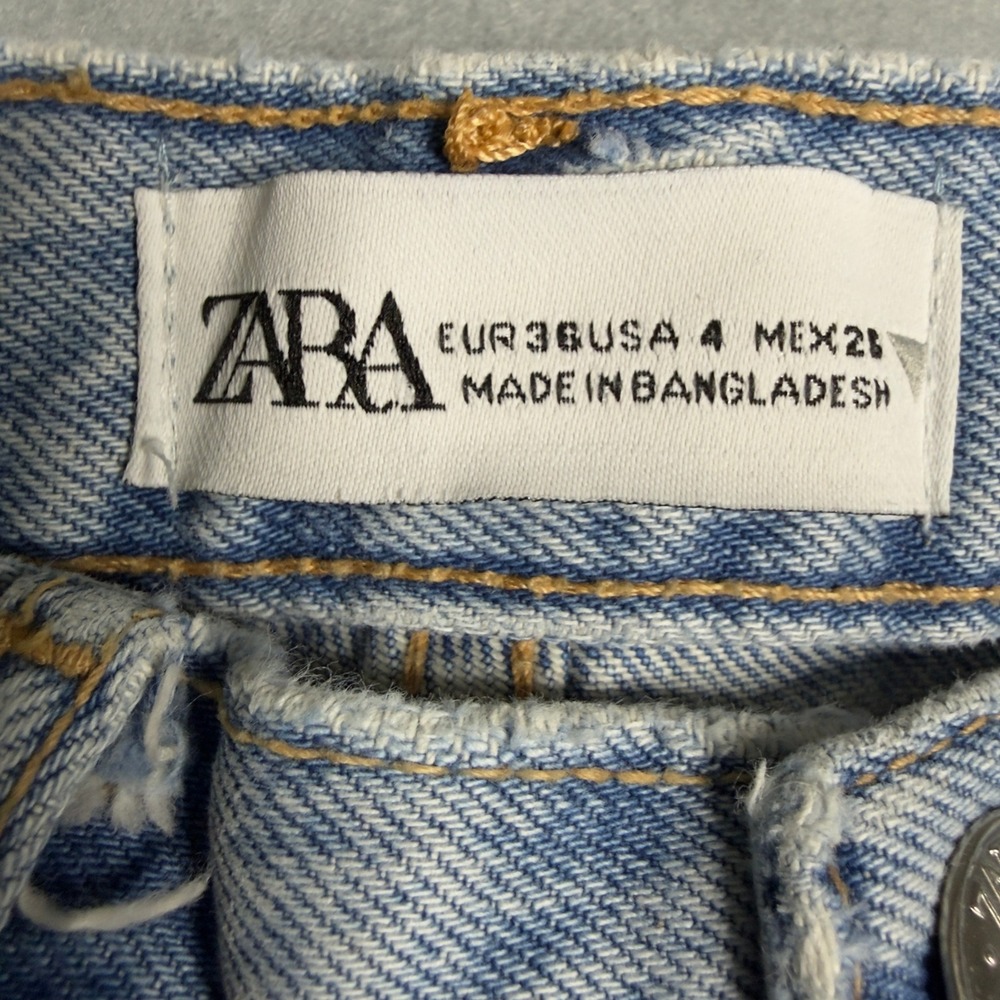 Zara Women Light Wash Distressed Wide Leg Jeans High Rise Size 4 - Picture 4 of 10